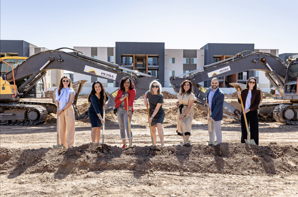 Arizona Governor Katie Hobbs (center) joins partners at the groundbreaking of Salt River Flats 2, a 168-unit affordable housing community in Phoenix for those earning up to 60% of the area median income.